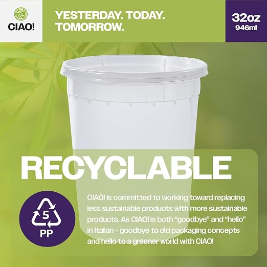 CIAO! 32OZ PP Injection Molded Soup-Deli Container with LLDPE Lid, Microwavable and BPA Free (240/240 combo pack) - Image 3