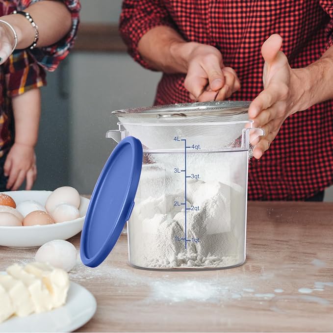 4 Pcs 4 Qt Food Storage Container Bucket with Lids Clear Proofing Containers for Dough Rise Bread with Scale Handle Round Flour Commercial Storage Bucket for Home Restaurant Food - Image 5