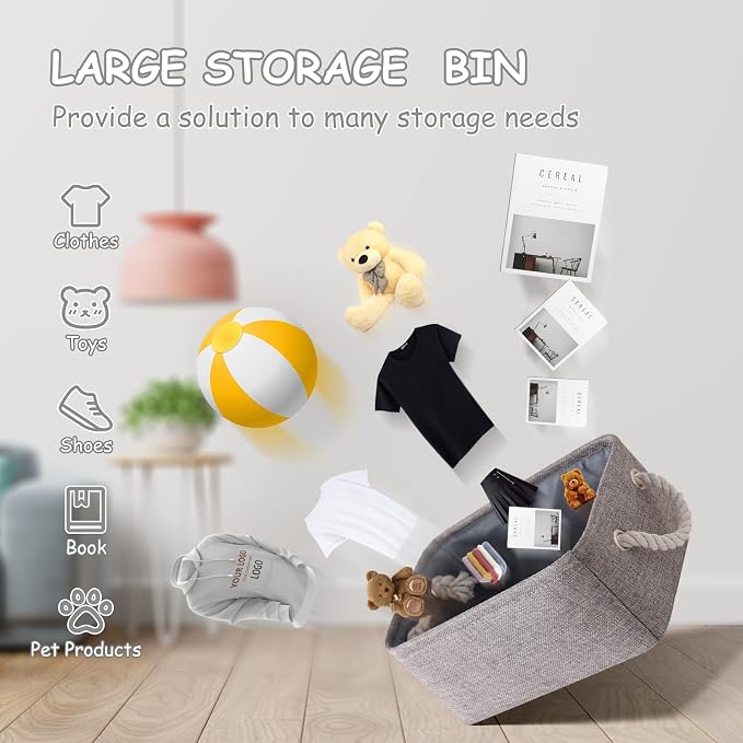 Storage Bins - 3PCS Fabric Storage Baskets for Organizing Shelves | Large Basket Closet Organizer for Home Shelf Dog Laundry Organization | Collapsible Storage Cubes W/Handles - Image 3