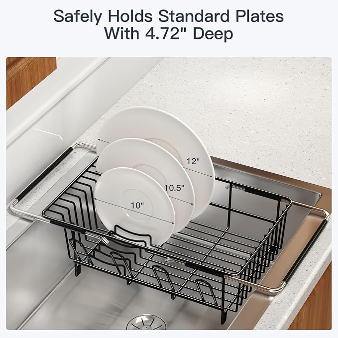 Dish Drying Rack Over The Sink with Utensil Holder, Drainboard | Expandable Stainless Steel Dish Drainer for Small Kitchen, Apartment, RV, Counter Space Saving, Perfect Fit, Rustproof - Image 8