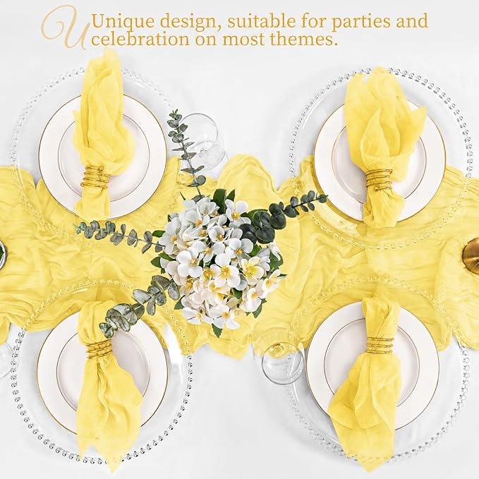 50 Pack Yellow Napkins 20x20Inch Cheesecloth Napkins Bulk | Elegant Cloth Napkins for Table, Washable Rustic Boho Gauze Napkins, for Wedding Party Bridal Baby Shower Dinner Table Decor - Image 6