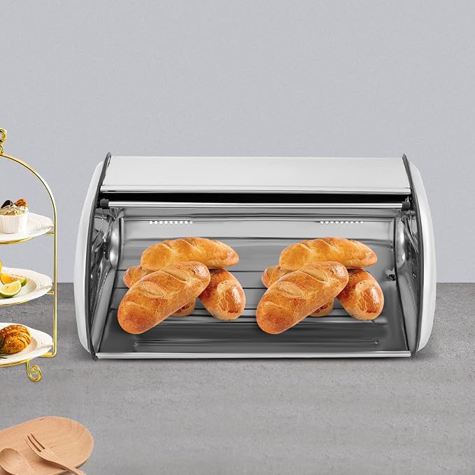 Stainless Steel Bread Box, 17.1" Large Capacity Bread Bin with Ventilation Holes, Modern Metal Bread Storage Container for Kitchen Countertop - Home & Commercial Use - Image 7