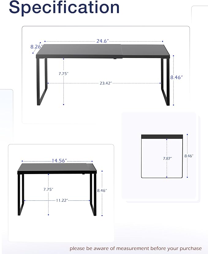 Nxconsu Expandable Cabinet Shelf, Shelf Riser for Cabinets, 8.26" Black | Edgeless Metal Cabinet Riser Holds 50 lb and Expands 14.6 to 24.6 in for Under Sink Kitchen Pantry Cupboard Shelf - Image 3