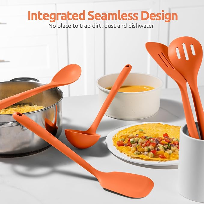 U-Taste Silicone Kitchen Cooking Utensil Set of 5, 13.6" Long, Orange | 600ºF Heat Resistant Food Grade Kitchen Tools&Gadgets, Extra Long Wide Spatula Turner Spoon Ladle for Serving Mixing Stirring - Image 7
