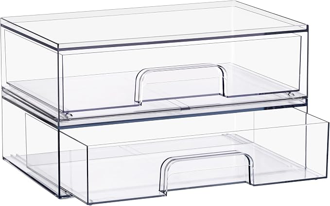 Sorbus Wide Stackable Acrylic Storage Drawers, 2 Pack Clear Plastic Organizer Bins for Baby Bottles, Makeup, Bathroom, Vanity & Countertop Organization, Pull-Out Drawer Design for Cabinets & Pantry - Image 8