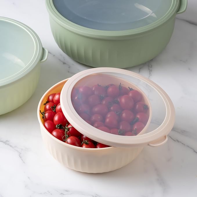 COOK WITH COLOR Prep Bowls with Lids- Wide and Deep Nesting Plastic Small Mixing Bowl Set with Lids, 12 Piece Set - Wide Bowls, Mint/Pink - Image 3