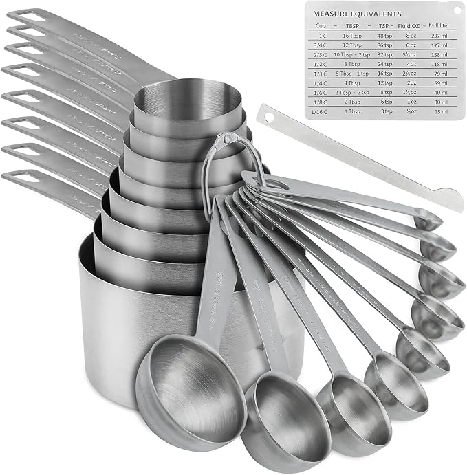 Measuring Cups and Spoons Set, Stainless Steel Measuring Cups Spoons Complete Set of 19pcs Professional Measurer Scoops Ingredients Liquid or Dry Heavy Duty Solid Measurment Cup by Smithcraft