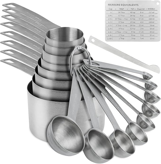Measuring Cups and Spoons Set, Stainless Steel Measuring Cups Spoons Complete Set of 19pcs Professional Measurer Scoops Ingredients Liquid or Dry Heavy Duty Solid Measurment Cup by Smithcraft