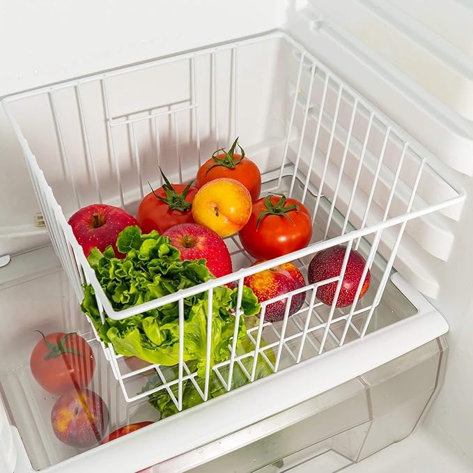 Freezer Basket Organizer, Refrigerator Metal Wire Storage Divider, Household Container Bins with Handles for Kitchen, Pantry, Cabinet, Closets - Pearl White (6, 11in x 10in x 5.5in) - Image 7