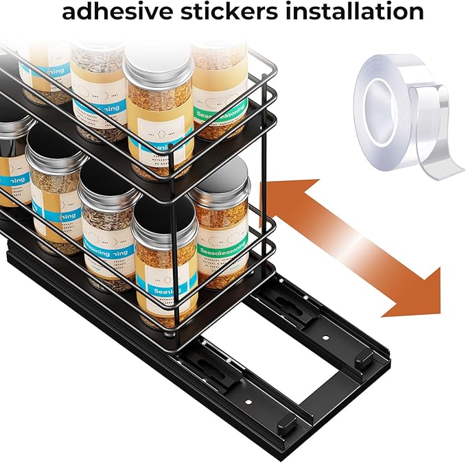 Mystozer Pull Out Spice Rack Organizer for Cabinet, Slide Out Spice Racks, Easy to Install, 4.33" Wx10.43 Dx8.66 H, 1 Drawer 2 Tiers(Black) - Image 5