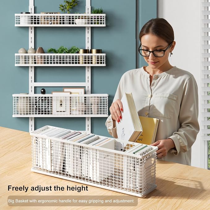 6-Tier Over The Door Pantry Organizer,Hanging Spice Rack,Grid Basket,White | Height Adjustable,Easy Grip Handle,Large Capacity,For Pantry Door,Laundry Room,Bathroom,Kitchen,D5.3xW15.7xH60.9in - Image 3