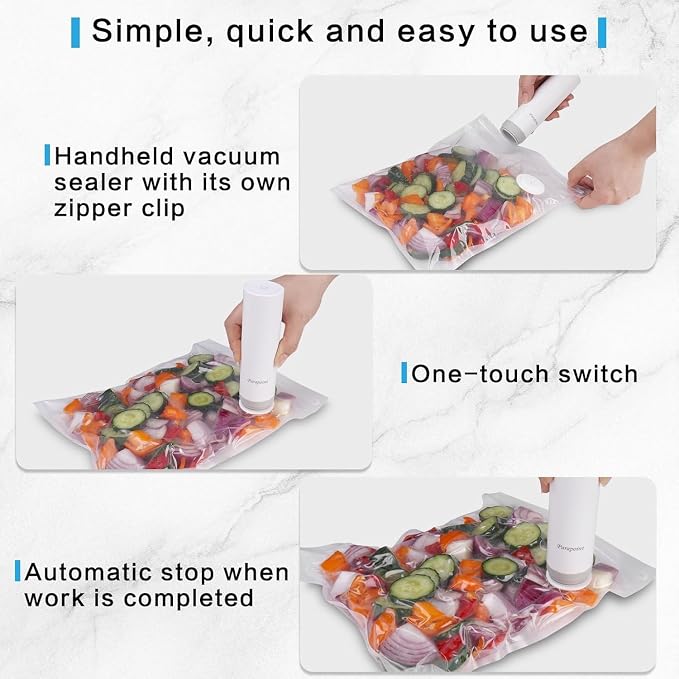 Handheld Vacuum Sealer for Food Powerful Vacuum Sealer Machine,Seal Meal Saver,Portable Food Sealer (Sealer + 2 Glass Vacuum Containers + 30 Reusable Bags) - Image 4