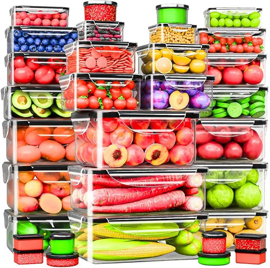 RockBerry 66 Pcs Food Storage Containers with Lids Airtight | Total 19075ML Stackable Kitchen Bowls Set(31 Containers,31 Lids) BPA Free Leak proof Plastic Boxes-Microwave safe by RockBerry