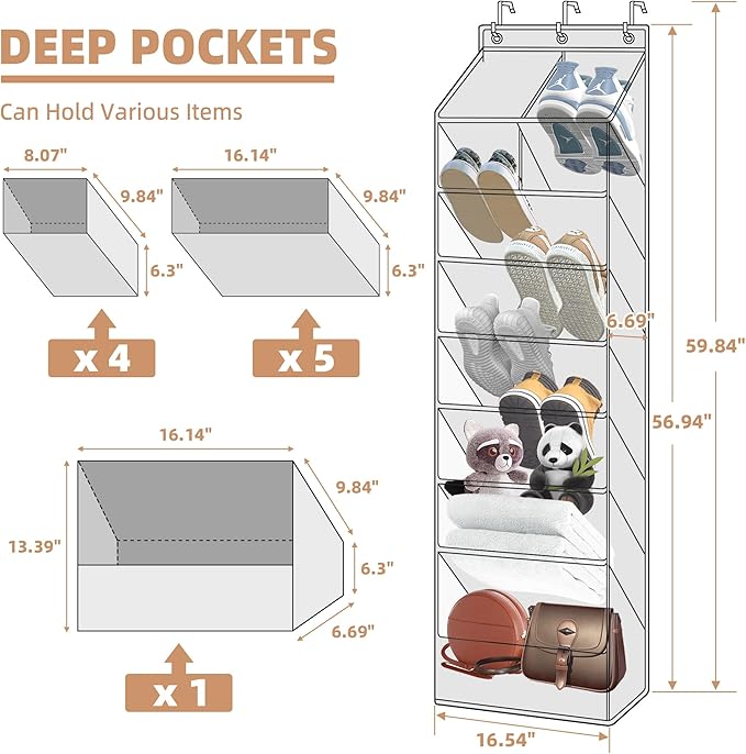 STORAGE MANIAC Over the Door Shoe Organizer Heavy-Duty Large Deep Pocket Hanging Shoe Organizer Shoe Rack Door Closet Shoe Organizer for Wall, Dorm & Narrow Door Storage Shoe Holder Grey, 2 Pack - Image 3