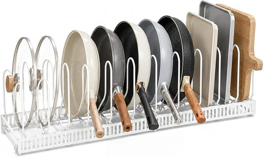 Pots and Pans Organizer Rack,Expandable Pot Lid Holder for Kitchen Cabinet | 11.81''-22.85'' Metal Rack with 12 Adjustable Dividers,Multifunctional Organizer for Cookware Bakeware Cutting Board Storage by TIVMIK