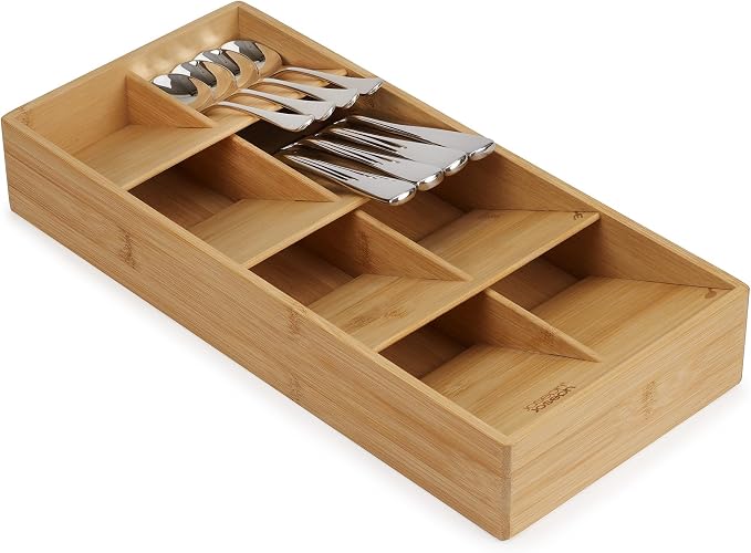 Joseph Joseph Drawer Store Large Compact Flatware, Silverware, Cutlery Drawer Organizer, 8 compartments, Holds 48 Pieces, Bamboo by Unknown