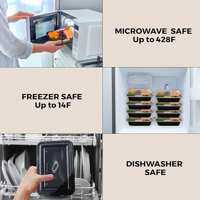 Klex 16 Oz, 150 Sets Meal Prep Containers with Airtight Lids, BPA Free, Reusable Plastic Food Container, 16 oz, Rectangular, Black/Clear, 150 Sets - Image 5