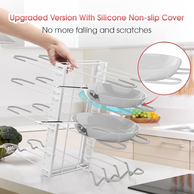 G-TING Pot Rack Organizers, 8 Tiers Pots and Pans Organizer for Kitchen Organization & Storage, Adjustable Pot Lid Holders & Pan Rack, Lid Organizer for Pots and Pans with 3 DIY Methods(White) - Image 4