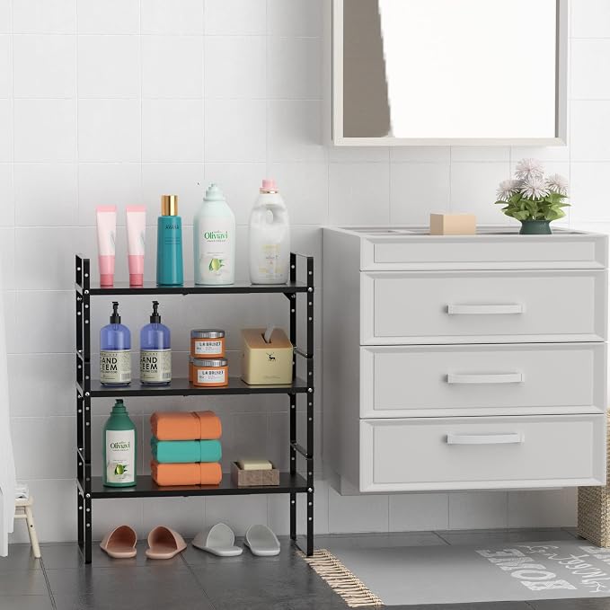 Expandable Cabinet Storage Shelf Organizer Rack, Heavy Duty Cupboard Stand Spice Rack Adjustable Height Pantry Garage Shelf Space Riser for Counter Kitchen Organization, Black, 1 Pack - Image 7