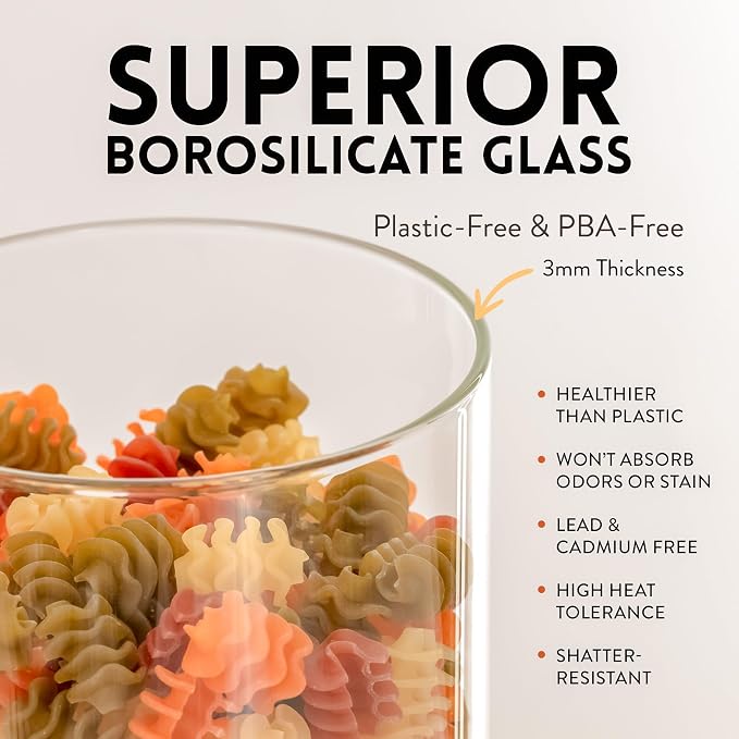 Glass Canisters with Airtight Lids Set of 6 (17.5 oz) - Borosilicate Glass Jars for Overnight Oats, Meal Prep & Pantry Storage, Stackable, BPA-Free, Dishwasher Safe Kitchen Containers - Image 8