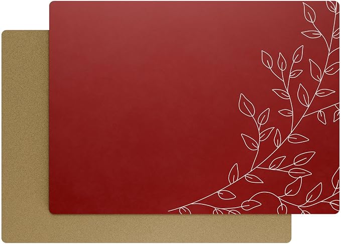 Royalty Art Dark Red Boho Placemats, 4 Pc. Set, Non-Slip Cork Backed, Wipeable Heat Resistant Surface for Kitchen and Dining Table Protection, Cute Floral Pattern for Farmhouse or Rustic Decor | Wipeable heat resistant surface, kitchen and dining table... by RoyaltyArt