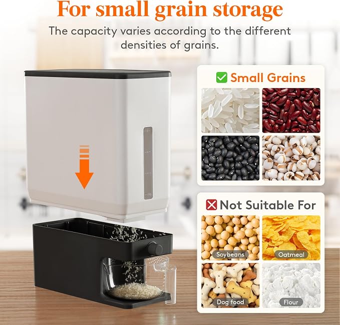 Lifewit Rice Dispenser 25 Lbs, Airtight Storage with Cup, 2 Pack Black | BPA-Free 11.3kg Capacity Storage Container for Beans, Corn & Other Small Grains, One-Press Dispensing Bin for Kitchen Pantry - Image 5