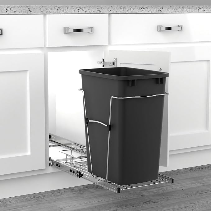 Rev-A-Shelf Pullout Trash Can for Kitchen Cabinets, Black Waste Bin, 35 Qt | Large Capacity Garbage/ Recycling Waste Container, Heavy Gauge Metal Wire Construction w/Full Extension Slides, RV-12KD-18C S - Image 6