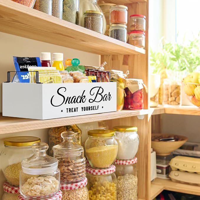 Snack Organizer for Countertop, Wood Pantry Storage Bins with Handles, Snack Bar Organizer for Pantry Shelf, Kitchen, 4 Compartment Food Container Snack Box, Pantry Organizer for Snacks, Chips - Image 5