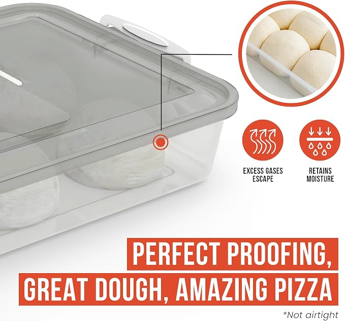 Chef Pomodoro Pizza Proofing Box, 14x11 In, Fits 4-6 Dough Balls, Grey | Stackable Transparent Dough Tray with Carry Handle, ABS Plastic Pizza Dough Container for Bread Proofing - Image 4