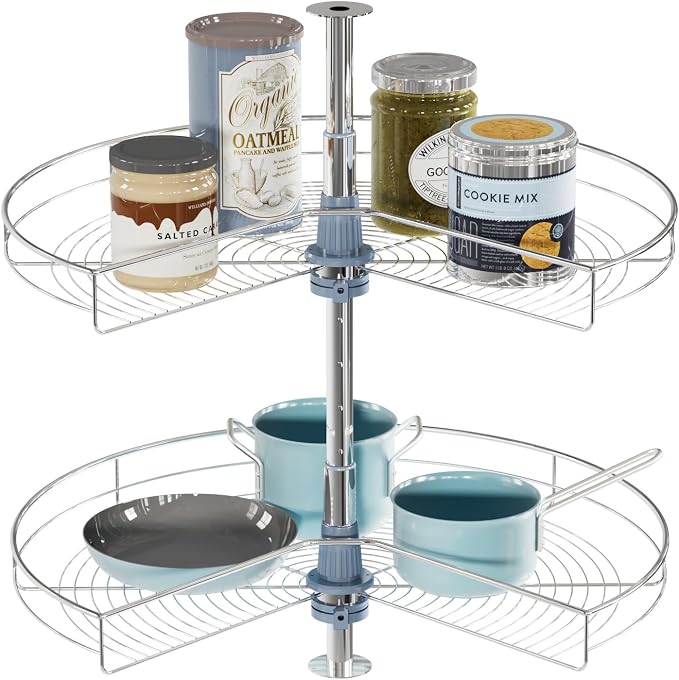 Dowell Base Cabinet Kidney Shape Dia.24 270° Lazy Susan, 2 Shelves, Kitchen Base Corner Cabinet Organizer (Chrome 4001 270 24) - Image 9