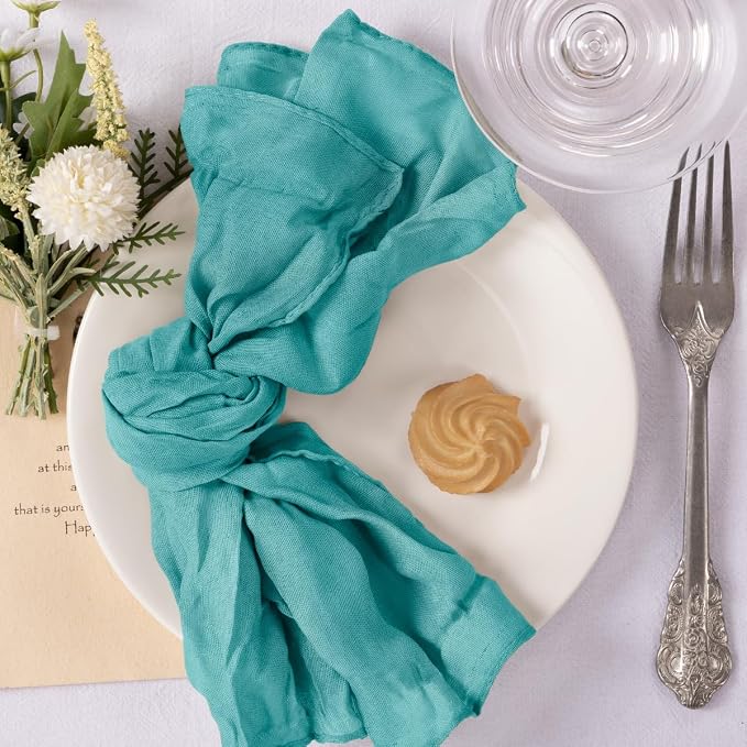 Cloth Napkins Set of 10 21"x21" Reusable Cheesecloth Napkins Bulk Teal Blue | Boho Rustic Dinner Napkins Washable Gauze Table Napkins Cloth Hemmed Edges for Wedding Bridal Shower Family Gathering Decor - Image 2