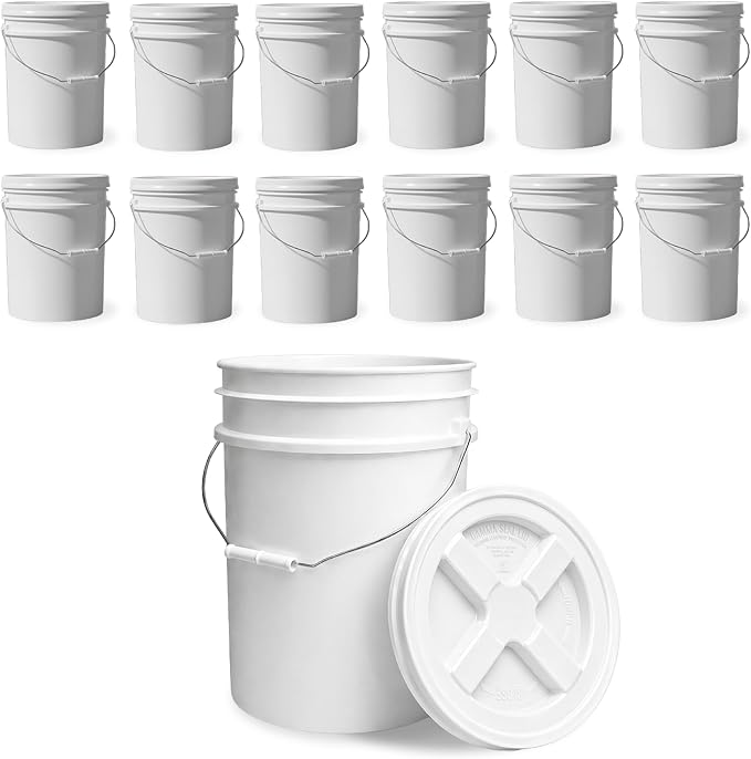 5 Gallon Bucket - Food Grade w/Lid BPA-Free, White/White, 12 | Airtight Gamma Seal Screw-On Lid, Heavy-Duty 90 Mil HDPE Plastic, Food Safe and Durable Container, Bulk Storage, Made in USA by ePackageSupply