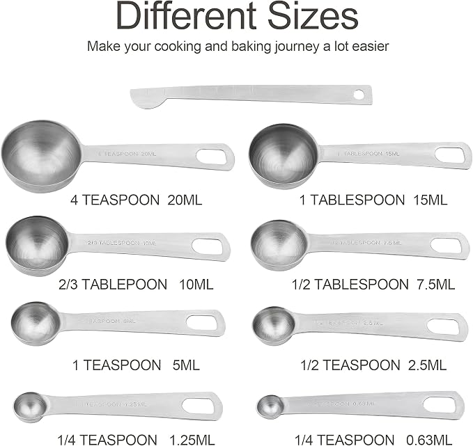 Measuring Cups and Spoons Set, 18/8 Stainless Steel 7 Measuring Cups and 8 Measuring Spoons with Leveler, Kitchen Measure Cups Spoons, Heavy Duty Baking Measurement Cups Spoons Set - Image 3