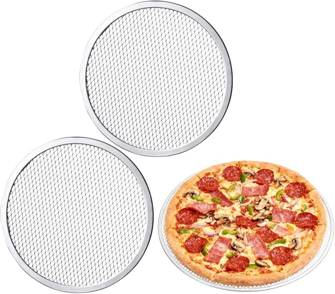 Astero Pizza Screen for Home Bakers & Professionals, Oven Baking Solutions | 16 Inch Perforated Aluminum Pizza Screen, Non-Stick Pizza Pan for Restaurants, Pizzerias, Commercial & Home Baking (3 Pack) by Astero