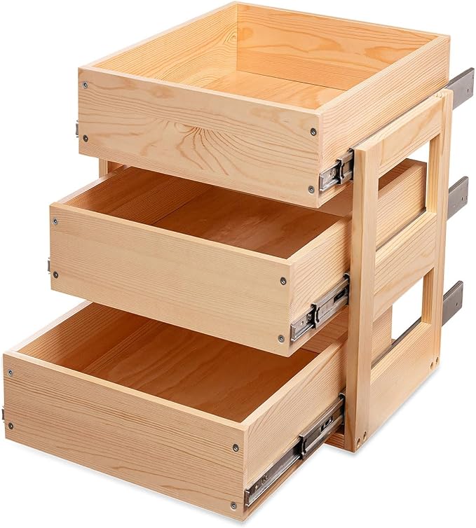 Pull Out Drawers For Cabinets, 14''W×21''D×19''H Soft Close Slide Out Wood Shelves Storage Organizer for Kitchen, 3-Tier, Finished, Heavy-Duty, Bottom Assembly - Image 7