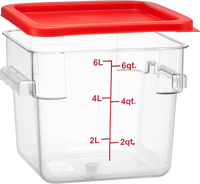 Tiger Chef 6 Quart Commercial Grade Clear Food Storage Square Polycarbonate Containers With Red Lids 4 Pack - Image 3