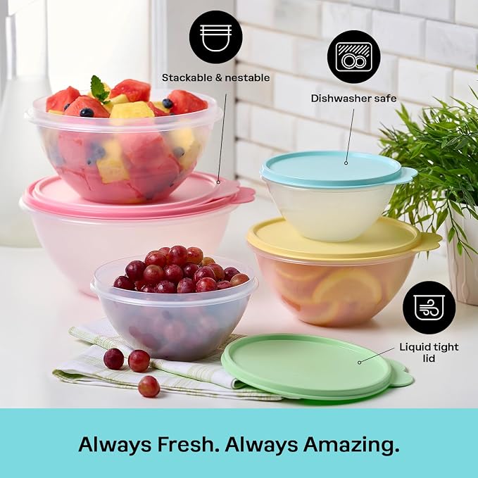 Tupperware Heritage Wonderlier 10 Piece Food Storage Bowl Set in Vintage Colors- Dishwasher Safe & BPA Free - (5 Containers + 5 Lids) - Image 4