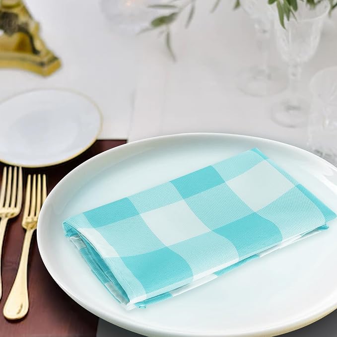 Buffalo Plaid Table Napkins Set of 12 Checkered Cloth Napkins 17x17 inch Washable Dinner Gingham Pattern Napkins Soft Napkins for Wedding Party Dining Banquet(Aqua and White) - Image 5