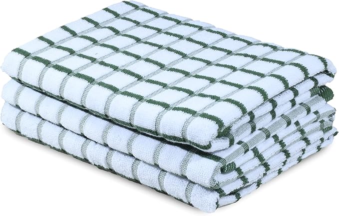 Urban Villa Kitchen Towels Cotton Dish Towels 20”x30” (Set of 3) Green Wht by CottonTrends
