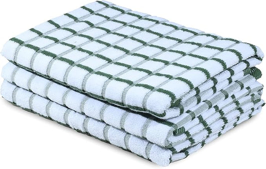 Urban Villa Kitchen Towels Cotton Dish Towels 20”x30” (Set of 3) Green Wht by CottonTrends