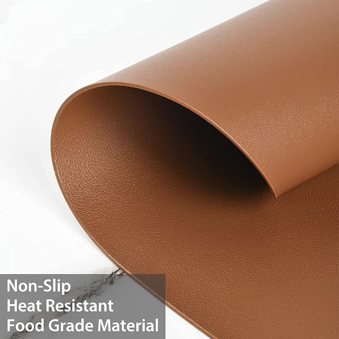 Faux Leather Placemats Set of 6, Wipeable & Washable Table Mats | Waterproof, Heat-Resistant & Easy to Clean Round Place Mats for Dining & Kitchen, 17''x13'', Brown - Image 6