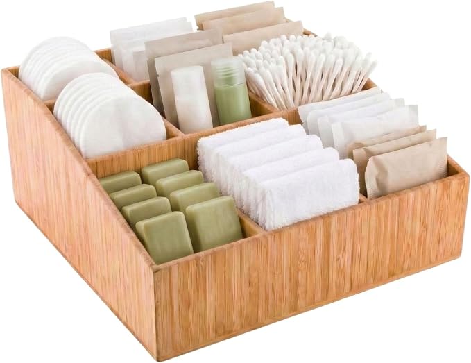 Restaurantware-11.75 x 5.5 Inch Coffee Condiment Organizer, 1 Square Creamer Organizer - 9 Compartments, Break-Resistant, Bamboo Coffee Accessory Caddy, Won't Chip, For Sugar Packets And Creamers - Image 6