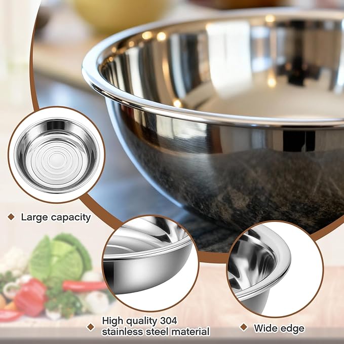 Lounsweer 2 Pack 50 Quart Stainless Steel Large Mixing Bowl 27.5" Silver 304 Stainless Steel Extra Large Capacity Stackable Mixing Bowl for Commercial Kitchens/large Families/school Cafeteria - Image 3