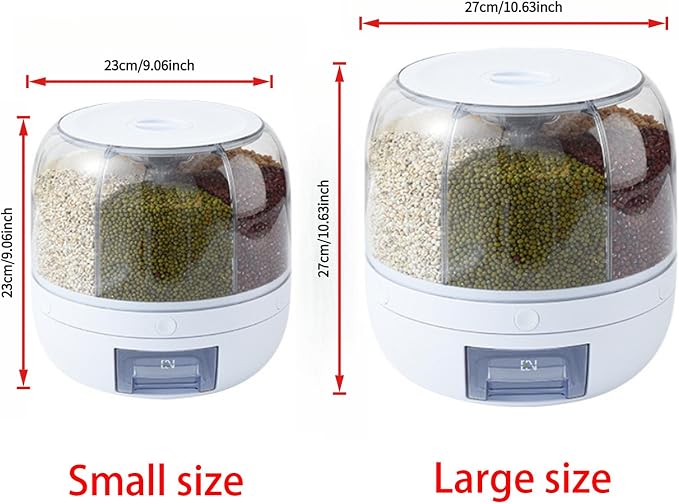Rice Dispenser, 6-Compartment Rotating Grain Storage Container, Large | 360° Rotating Countertop Cereal Dispenser for Pantry with Push Button, Dry Food Organizer for Rice, Beans, Grains and Nuts - Image 4