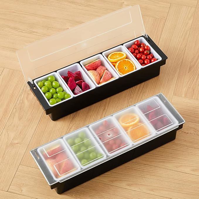 Ice Chilled Serving Tray Condiment Pots 5 Compartment Condiment Server Caddy (5 Compartments) - Image 7