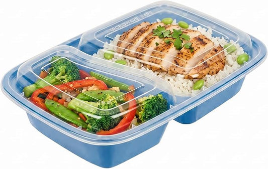 Restaurantware-Asporto 26 Ounce Compartment Take Out Boxes, 100 Microwavable Meal Prep Containers - 2 Compartments, With Clear Plastic Lids, Midnight Blue Plastic Food Containers, Do Not Contain BPA by Restaurantware