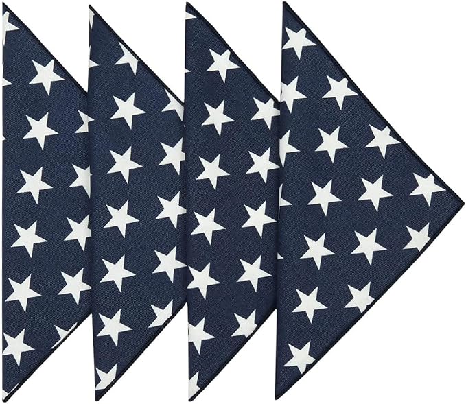 Blue and White Cloth Napkins Dinner, July 4 Decor Patriotic, Mix with Red White and Blue Stars and Stripes, 100% Cotton Linen Napkins 18" x 18" Pk 4 by DECORATIVETHINGS