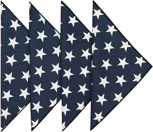 Blue and White Cloth Napkins Dinner, July 4 Decor Patriotic, Mix with Red White and Blue Stars and Stripes, 100% Cotton Linen Napkins 18" x 18" Pk 4 by DECORATIVETHINGS