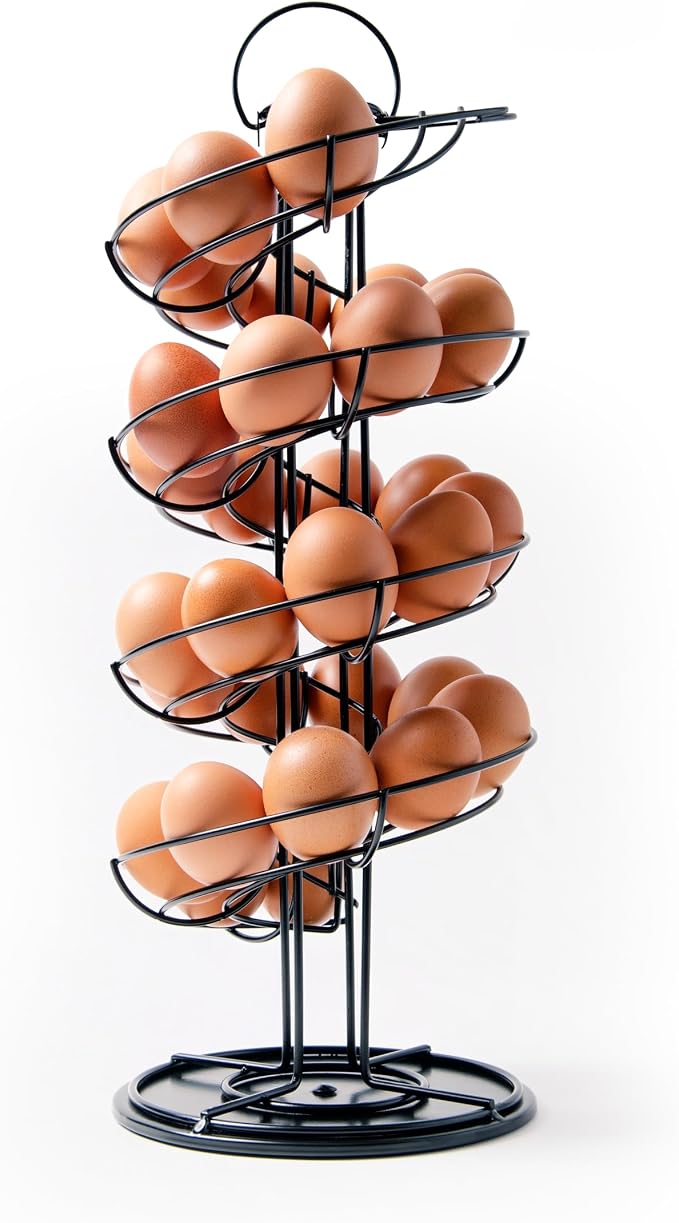 Egg Holder – Black Metal Spiral Egg Skelter with 360° Free-Rotating Spiral, Wide Stable Base, Countertop Egg Organizer by Unknown
