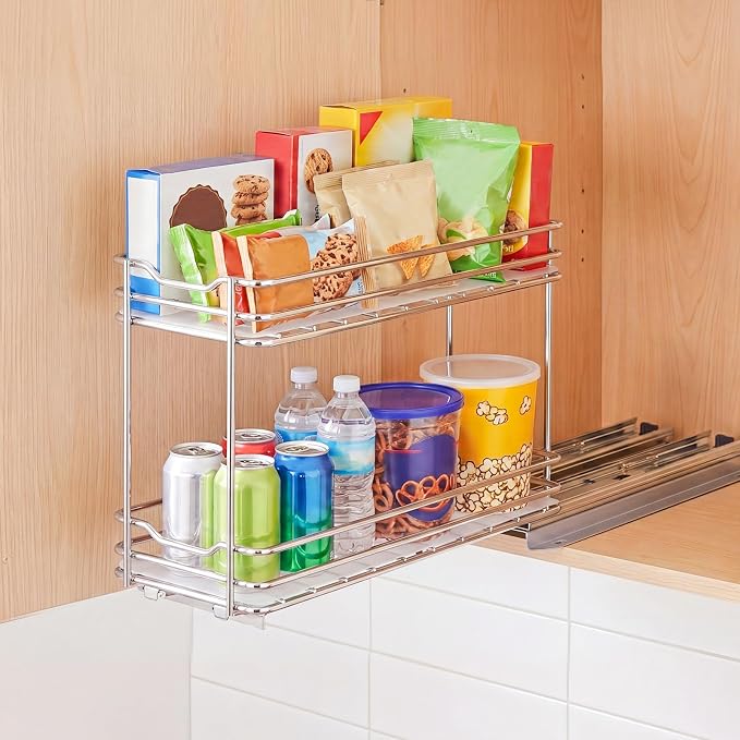 VEVOR Pull Out Spice Rack Organizer for Cabinet, 2 Tier Slide Out Spice Rack Organizer, Heavy Duty Metal Seasoning Kitchen Basket for Inside Cabinets & Pantry Closet, 4.33"W x 8.46"D x 10.43"H, Silver - Image 8